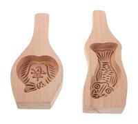 Veemoon Lot de 2 Moules à Gâteaux de Lune en Bois Sculpté avec Motifs Carpe et Pêche Presse à Gâteaux de Lune Traditionnelle Ustensiles de Pâtisserie pour Fête Mi-Automne Poignée