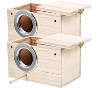 Veemoon Lot de 2 Nichoirs Suspendus en Bois Naturel pour Perruches, Dimensions 12x12x19,5 Cm, Nid Décoratif Sûr et Confortable, Jardin, Maison, Volière, Nid D’Oiseau en Bois Suspendu