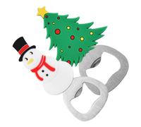 Veemoon Lot de 2 Ouvre-Bouteilles de Noël Sapin et Bonhomme de Neige Manuel en Acier Inoxydable et Silicone Compact et Portable pour Bière et Présents de Fête de Noël pour Pique- et