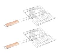 Veemoon Lot de 2 Paniers à Poisson Grillé en Métal Poignée en Bois Grille à Viande pour Barbecue Extérieur Accessoire de Grillade Polyvalent pour Camping et Cuisson Uniforme
