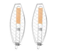 Veemoon Lot de 2 Paniers à Poisson pour Barbecue en Acier Inoxydable Épais Grille Multifonction Pliable avec Poignée Résistante à la Chaleur pour Grillades en Extérieur Cuisine
