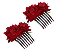 Veemoon Lot de 2 Peignes à Cheveux en Tissu Forme Rose Double Fleur Accessoires de Cheveux de Mariage Élégants Décorations Fleuries Légères pour Mariée et Soirées Couleur Rose Velours
