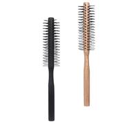 Veemoon Lot de 2 Peignes à Rouleau en Bois Naturel et Noir, Brosses à Cheveux pour Cheveux Bouclés et Épais, Petite Brosse Ronde en Nylon pour Coiffage et Brushing à Domicile, Outil