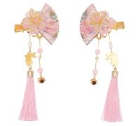 Veemoon Lot de 2 Pinces à Cheveux Japonaises Délicates en Alliage Rose Design Éventail et Perles, Accessoires pour Décoration Capillaire pour Carnaval et Bal Masqué Style Plusieurs styles