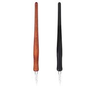 Veemoon Lot de 2 Plumage à Tremper pour Calligraphie avec Manche en Bois, Stylo à Écrire en Verre, 1 Pièce Noir Long 1 Pièce Marron Long, pour Dessin et Écriture Artistique