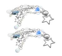 Veemoon Lot De 2 Porte-Clés Pompon En Alliage Pendentif Lune Méduse Perles D'Ambre Dragonne Pour Téléphone Océan Accessoires De Téléphone Mignon Astronaute Téléphone Portable