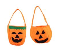 Veemoon Lot de 2 Sachets à Bonbons Halloween en Non-Tissé Motif Citrouille et Poignée Paquet de Rangement Verts et Oranges pour Friandises Présents et Organisation Saisonnière