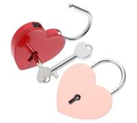 Veemoon Lot de 2 sets de Cadenas à Clé de Cœur Grands Modèles Rouge et Rose Cadenas de Voyage Sécurisés pour Bagages Boîte à Journal - Présent Romantique pour Couple Serrure de