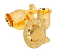 Veemoon Lot de 2 Sets de Calices à Vin Judaïques en Alliage de Zinc Doré avec Plateau Gobelets de Shabbat et Coupe à Vin Havdalah pour Cérémonies Juives et Fêtes Traditionnelles