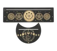 Veemoon Lot de 2 Supports en Bois Naturel pour Cartes de Tarot Porte-Cartes Rectangulaire Motif Lune Plateau de Présentation Décoratif Résistant à L'Usure pour Divination et