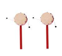 Veemoon Lot de 2 Tambours à Hochet Traditionnels Chinois en Peau de Mouton 7 Cm, Manche en Bois Rouge, Jouets D'instruments de Musique Éducatifs pour Bébé, Stimulation Auditive