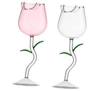 Veemoon Lot de 2 Verres à Cocktail en Verre Transparent et Rose Motif Feuille, 150 Ml, Design Cristal Élégant, pour Fête, Mariage et Usage Domestique