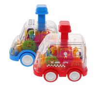 Veemoon Lot de 2 Voitures à Friction Transparentes avec Engrenages Colorés pour Garçon et Filles, Montessori de Motricité Fine, Véhicules à Pousser Adaptés aux Tout-Petits, Bleu et Rouge