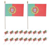Veemoon Lot de 20 petits drapeaux portugais à main, fixés sur des | Mini drapeau national pour la fête de l'indépendance, les défilés, les décorations patriotiques et les jours de match