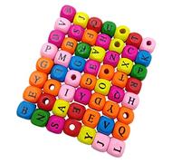 Veemoon Lot de 200 Perles Alphabet en Bois Colorées Cubes, Loisirs Créatifs Garçon Et Filles, Perles Carrées Multicolores, Bricolage Bijoux, Création Bracelets Colliers, Activité Manuelle