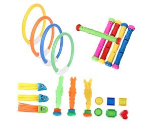 Veemoon Lot de 21 Jouets de Plongée pour Garçon et Filles Anneaux Bâtons Algues et Gemmes en Plastique Sûr Couleurs Aléatoires pour Piscine et Initiation la Couleur