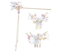 Veemoon Lot De 3 Accessoires Pour Cheveux Rétro Bleu Vintage Comprenant 1 Baguette De Coiffure Et 2 Pinces à Cheveux Pour Mariage Et Cérémonie