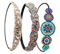 Veemoon Lot de 3 Bandeaux Élastiques à Perles Vintage Accessoires pour Cheveux Tête pour Mariages et Fêtes