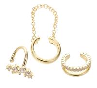 Veemoon Lot de 3 Boucles D'oreilles à Clip Géométriques Dorées 14k avec Cristaux, Boucles D'oreilles Manchette sans Piercing pour Femmes, Ornements D'oreilles Scintillants, Accessoires