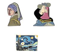 Veemoon Lot de 3 Broches Peintes en Alliage, Épingles Col Style Peinture à L'huile Célèbre, Motifs Classiques, Accessoires Unisexes pour Vêtements et Fêtes Style Aléatoire
