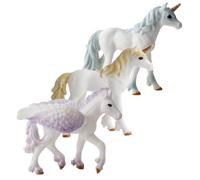 Veemoon Lot de 3 Figurines Licorne en Plastique Réaliste, Modèle Animal de Simulation, Petites Statues Colorées Bleu et Jaune, Éducatif pour Garçon et Filles, Décoration Chambre et Jeu