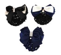 Veemoon Lot De 3 Filets à Cheveux En Maille Nœud, Grosse Taille, Tissu Élastique, Pour Femme Professionnelle, Usage Bureau Et Fête, Couleurs Noir, Bleu Perle Et Bleu Foncé Strass