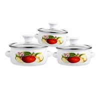 Veemoon Lot de 3 Marmites en Émail Mini, Fond Plat, Motifs Aléatoires, 12-14-16 Cm, Poignées Doubles, Pot à Soupe Vintage, Casserole à Lait, pour Cuisson sur Cuisinière et Préparation