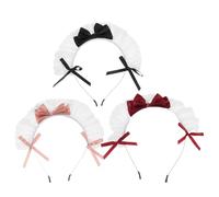 Veemoon Lot de 3 Serrage-Têtes Bandeau Gothique Lolita en Dentelle pour Cosplay Accessoires de Soubrette Rétro en Tissu Confortable Couleurs Rouge Foncé Rose Poudré et Noir Fêtes et