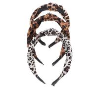 Veemoon Lot de 3 Serrage-Têtes Noués Léopard Larges pour Femmes Bandeaux en Tissu Imprimé Léopard Multicolore Accessoires Cheveux Élégants pour Plage Fête et Usage Quotidien