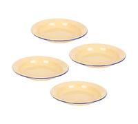 Veemoon Lot de 4 Assiettes Émaillées 14 CM Jaune Assiettes Peu Profondes pour Fruits et Desserts Adaptées à la Maison Camping et Restauration Multi-Usages en Émail