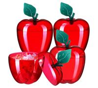 Veemoon Lot de 4 Bocaux Plastiques Rouges de Pomme 500 ML Couvercles Hermétiques, Boîtes de Bonbons Réutilisables pour Rangement Garde-Manger et Décoration Intérieure Noël