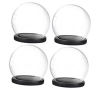 Veemoon Lot de 4 Cloches en Verre Transparentes Ø10cm avec Socle Noir en Bois, Dômes Décoratifs pour Fleurs Préservées et Micro-paysages, Décoration Intérieure Élégante et Protectrice