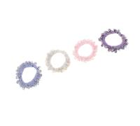 Veemoon Lot de 4 élastiques à cheveux strassés - Élastiques à cheveux doux et confortables - Fausse fourrure - Bande carrée ornée de perles - Accessoires de mode pour écolières