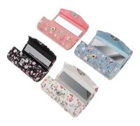 Veemoon Lot de 4 Étuis à Rouge à Lèvres Brodés en Tissu Organisateurs de Maquillage Compacts Motif Petits Fleurs Noir Blanc Bleu et Rose Rangement Pratique pour Cosmétiques à