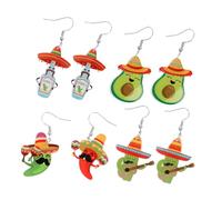 Veemoon Lot De 4 Paires De Boucles D'Oreilles Mexicaines En Acrylique Pour Femme Style Cinco De Mayo Style Fiesta Style Sombrero Piment Avocat Bijoux Pour Les Fêtes