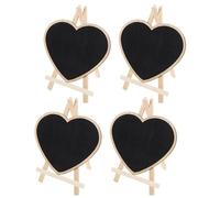 Veemoon Lot de 4 Panneaux Tableau Noir en Bois D'if de Cœur, Tableau à Craie Effaçable, Décoration de Table pour Photo Prop