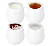 Veemoon Lot de 4 Pichets à Lait en Céramique Blanc Petit Format sans Anse, Tasses à Sauce Antidérapantes Cuisine, Récipients Polyvalents pour Assaisonnement et Service, Ustensiles de
