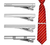 Veemoon Lot De 4 Pinces À Cravate Argentées Pour Homme 6 Cm En Métal En Cuivre Pour Costume Chemise Fête Mariage Remise De Diplôme