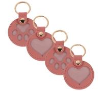 Veemoon Lot de 4 Porte-clés Commémoratifs en Cuir Rose Poudré pour Poils d'animaux - Modèle Patte de Chat et Cœur - Accessoire Souvenir pour Chiens et Chats, Collecte Pratique et