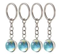 Veemoon Lot de 4 Porte-Clés Mini Globe Terrestre en Verre Transparent Pendentif Planète Terre Anneau en Alliage de Zinc Accessoires Décoratifs pour Paquet à Dos et Présents Thème Voyage