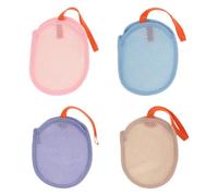 Veemoon Lot de 4 porte-savons en luffa - Pochettes à savon exfoliantes en filet moussant pour le bain - Éponge à avec poignée, filet multicolore pour faire mousser, douche quotidienne