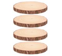 Veemoon Lot de 4 rondelles de Bois Brut pour centres de Table - Disques Ronds naturels avec écorce, Cercles en Bois pour décorations de Noël, décorations de Table rustiques pour Mariage
