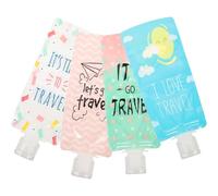 Veemoon Lot de 4 Sachets Souples pour Lotion 100 Ml, Paquet Étanches en Plastique, Couleurs Assorties Rose Blanc Bleu Vert Étoilé, Trousse Cosmétique de Voyage pour Shampoing Gel Bain