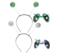 Veemoon Lot de 4 Set de Bandeaux Extraterrestres Lunettes Colorées Accessoires Cosplay Verts et Argentés Serrage-têtes Amusants pour Fête Festival et Déguisement Lunettes de Soleil