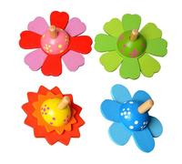 Veemoon Lot de 4 Toupies Éducatives en Bois Coloré, Jouets Rotatifs pour Garçon et Filles, Petit Format Adapté aux Tout-Petits, Jeu D’éveil Favorisant la Motricité Fine Couleur Aléatoire