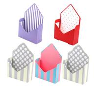 Veemoon Lot de 5 Boîtes à Fleurs Enveloppe Pliantes en Carton Solide Coffrets D’Emballage pour Bouquets Étanches Motifs Pois Rouges Pois Beige X2 Rayures Violettes et Bleu Rose pour