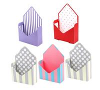 Veemoon Lot de 5 Boîtes d'Emballage en Papier d'Enveloppe Coffrets Présents Pliables pour Bouquets Motifs Pois Rouges Pois Beige Rayures Violettes et Bleu Clair Étanches pour Fleurs
