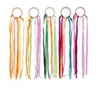 Veemoon Lot de 5 Cerfs-Volants en Bois à Anneaux - Jouet éducatif Montessori pour Enfants, avec Ruban Arc-en-Ciel et banderoles à Lancer, idéal pour Les Anniversaires et Noël.
