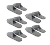 Veemoon Lot de 5 Paires de Pantoufles Jetables en Polaire Corail Grise à Semelle Épaisse Antidérapante Taille Unique Unisexe pour Voyage Hôtel et Usage Intérieur Confortable