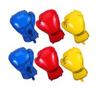Veemoon Lot de 6 Ballons en Aluminium de Moufles de Boxe Rouges Jaunes et Bleus Décoration pour Fête Thème Boxe Anniversaire Garçon Soirée Catch et Événement Sportif